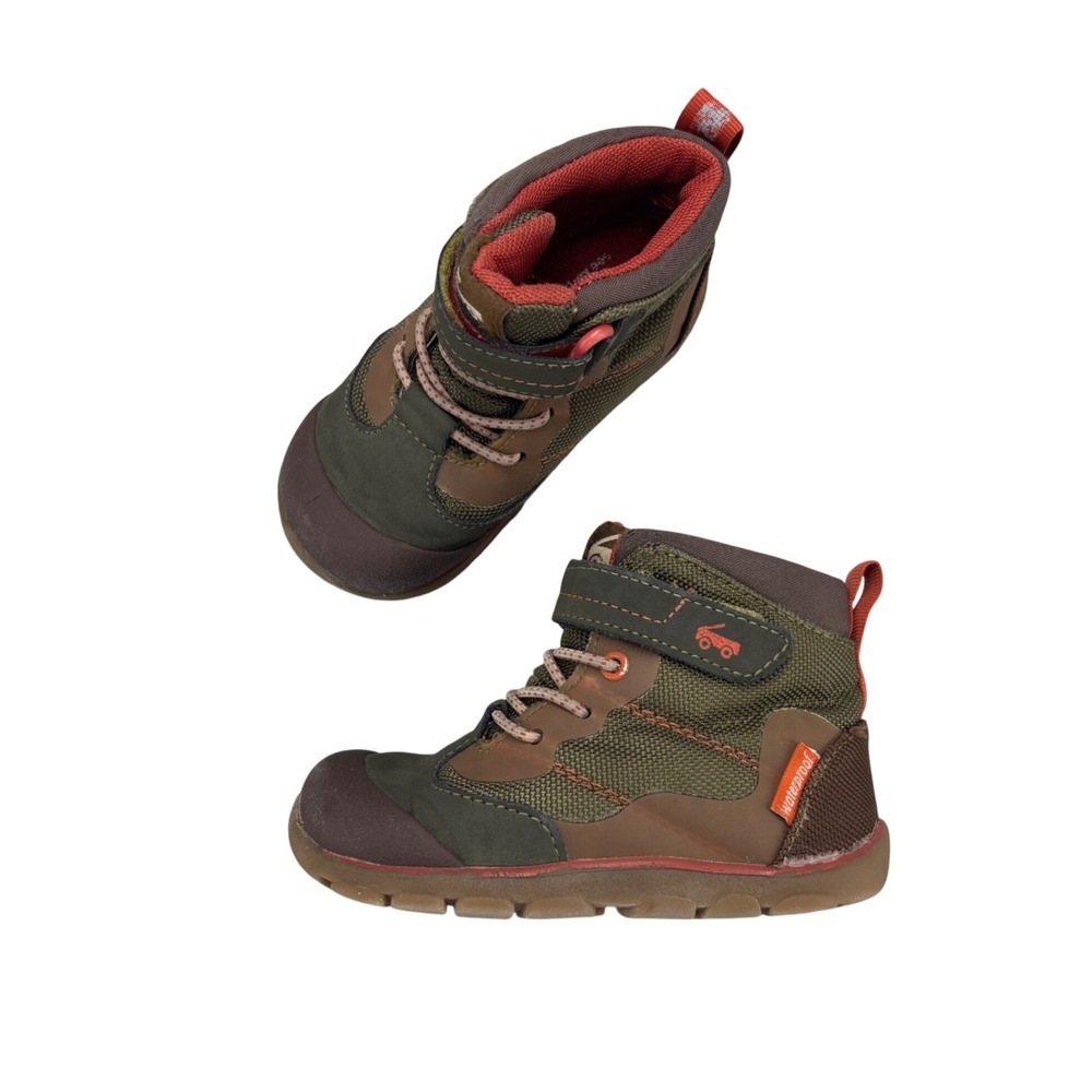 See Kai Run Sam Waterproof Hiking Boots Toddler Size 8 Olive Green Brown Orange